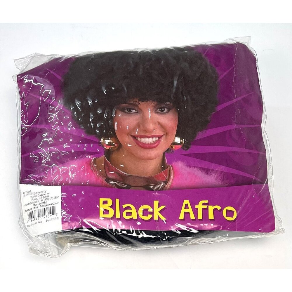 2011 DISGUISE Adult Tight-Curl Black AFRO WIG Olefin Disco 1970s #757-09 NIP NEW